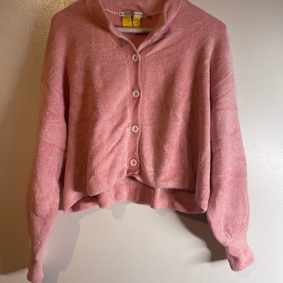 Alice Olivia Pink Fuzzy Relaxed Cropped Cardigan